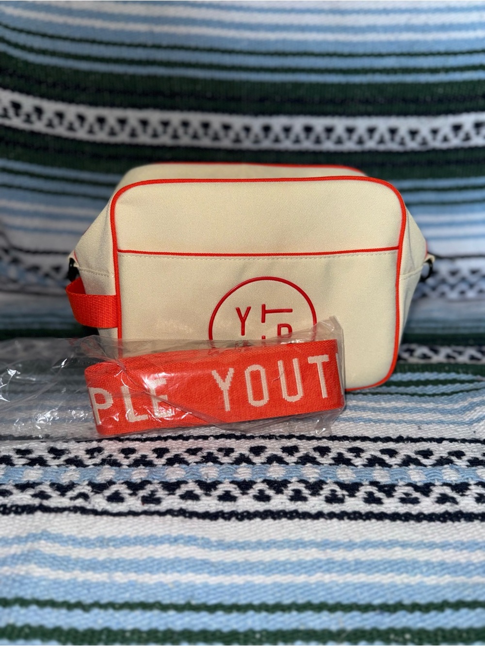 Youth Neutral Cream Crossbody Bag with Orange Trim